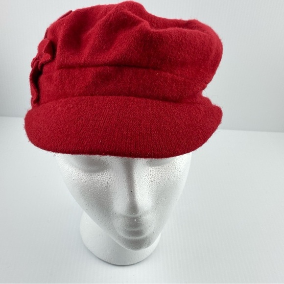 Next Wool Blend Cloche Hat Red with Flower Detail Solid Brim - Picture 3 of 9
